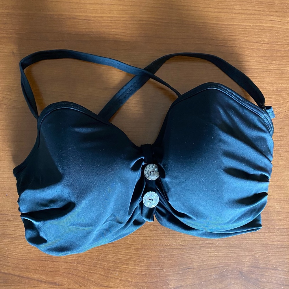 Black Women’s Bandeau Curvy Kate Swim Top with Decorative Buttons 30GG